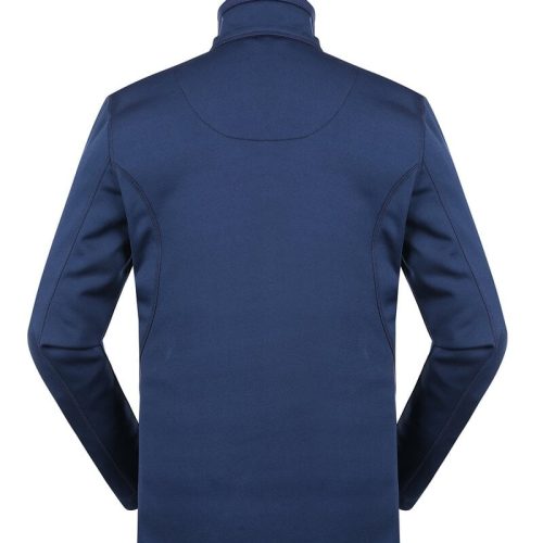 Men’s navy blue insulated work jacket with high collar, perfect for industrial uniforms and custom corporate clothing. Durable, warm, and professional for work environments.