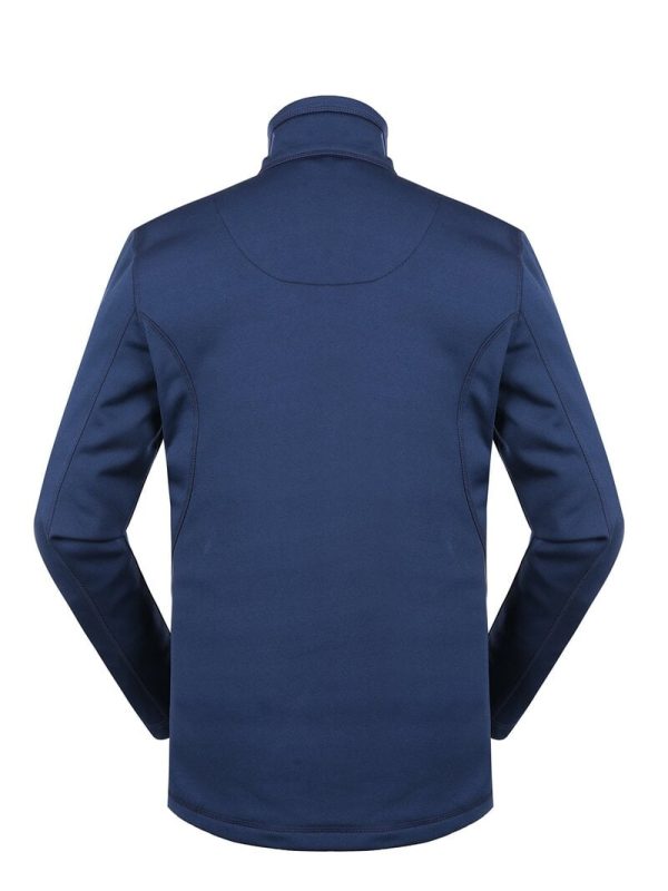 Men’s navy blue insulated work jacket with high collar, perfect for industrial uniforms and custom corporate clothing. Durable, warm, and professional for work environments.