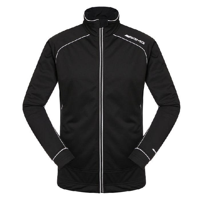 High-quality black sports jacket with white piping, ideal for customization and team uniforms, manufactured by Sha, a trusted Chinese workwear and uniform supplier.