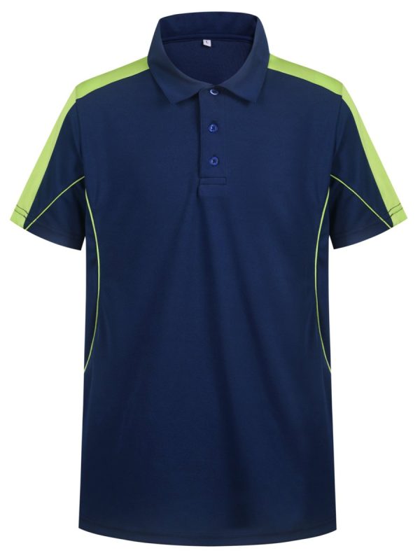 Polyester sports polo shirt with bright yellow accents and a classic collar for customizable workwear uniforms. Perfect for corporate, sports teams, or professional settings.