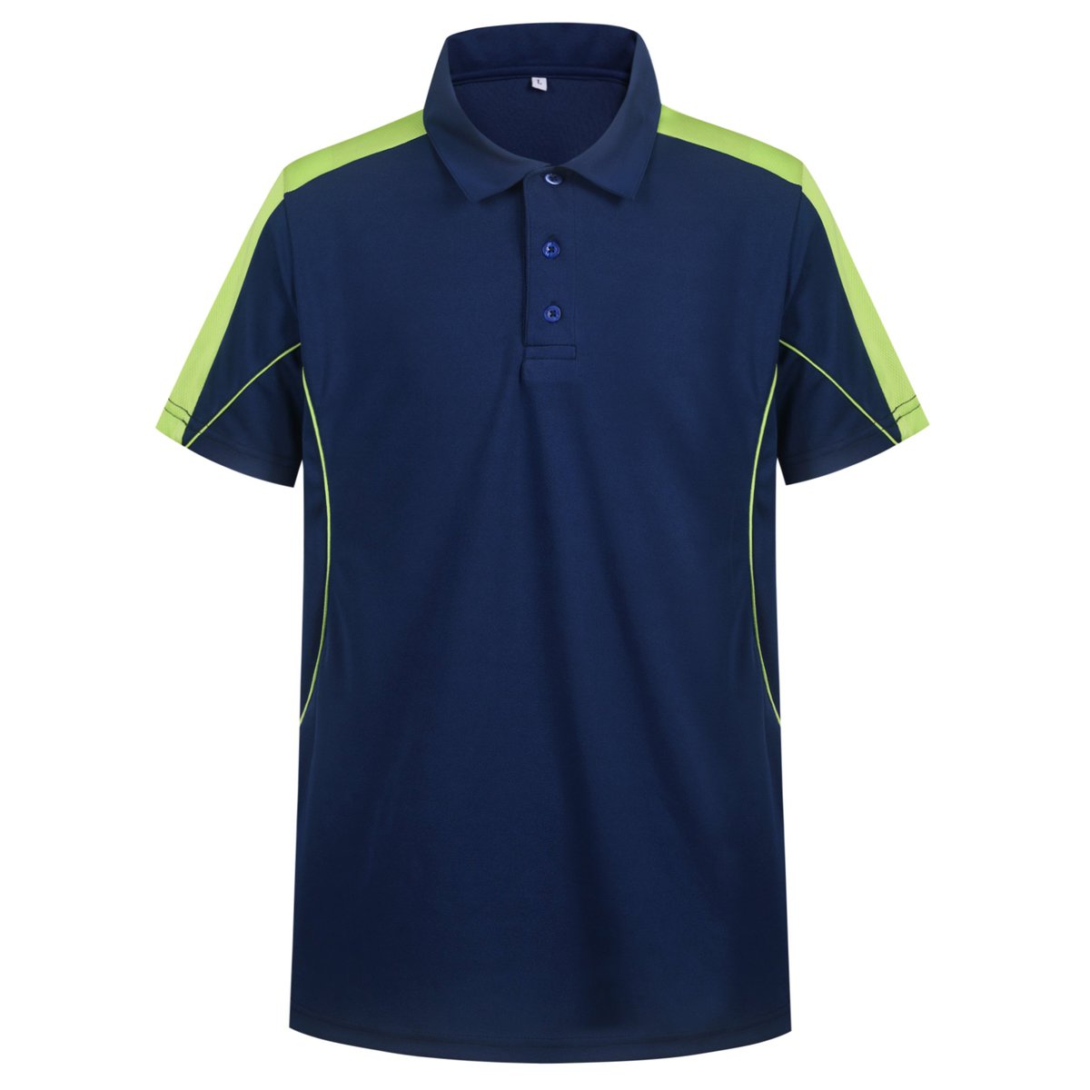 Polyester sports polo shirt with bright yellow accents and a classic collar for customizable workwear uniforms. Perfect for corporate, sports teams, or professional settings.