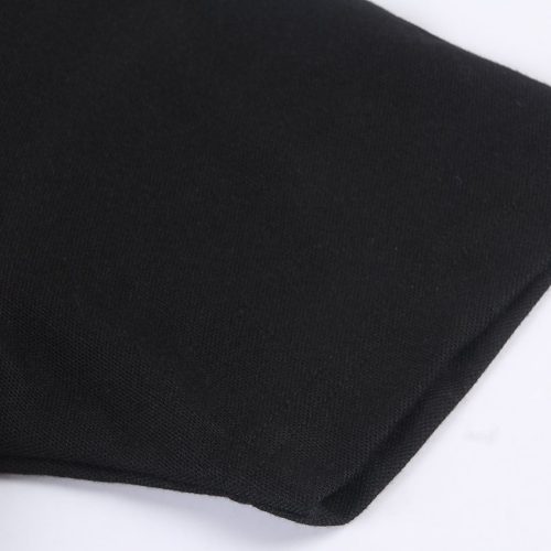 Black workwear fabric with red accent for custom uniforms and clothing manufacturing. Durable textile suitable for various professional workwear applications.