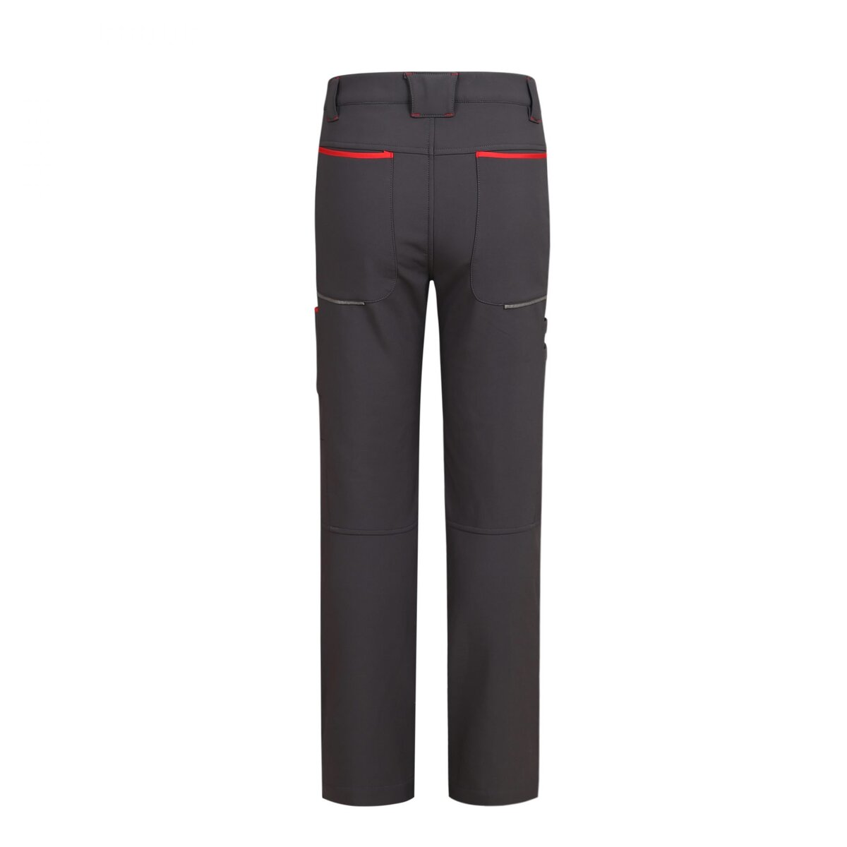 Workwear factory black work pants with red and reflective accents for industrial, construction, and safety uniforms. Durable, comfortable, and customizable for various work environments.