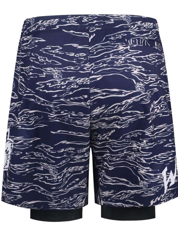 Sea wave patterned swim shorts with adjustable waistband and stylish design, perfect for beach or pool outings. Customizable clothing options available from a leading China manufacturer specializing in workwear.