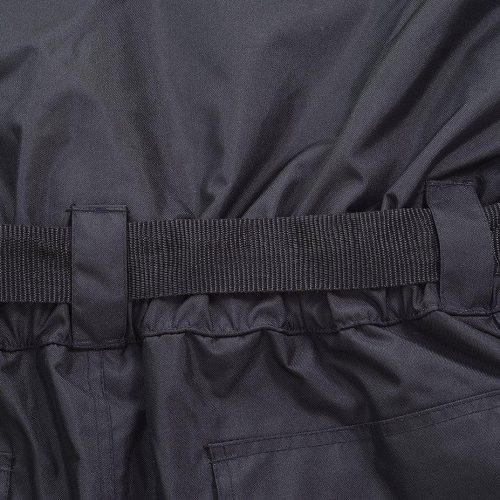 High-quality black workwear fabric with durable elastic waistband and reinforced stitching for industrial uniforms and custom work clothing manufacturing.