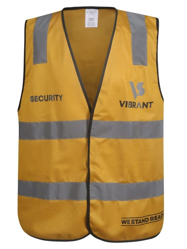 auto draft Chaleco de seguridad amarillo de alta visibilidad con bandas reflectantes, marca y eslogan personalizables. Ideal para personal de seguridad, construcción y trabajadores de seguridad. Ropa de trabajo cómoda y duradera para la seguridad.