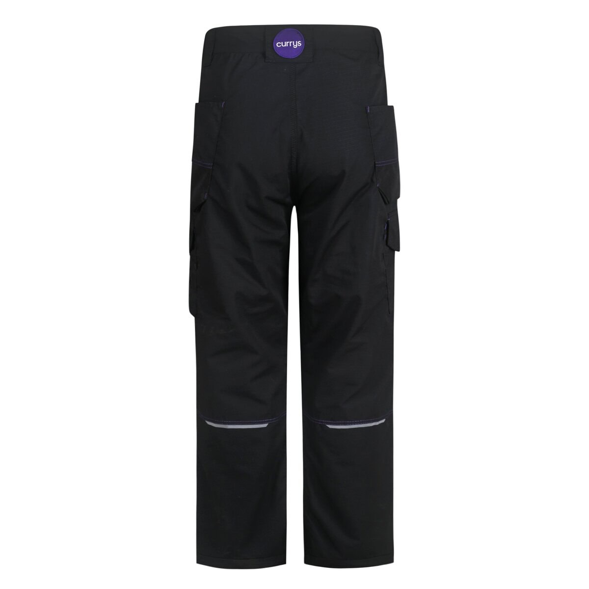 Heavy-duty black work pants with multiple pockets and reflective strips, designed for industrial and construction workers, made by Sha China clothing manufacturer.
