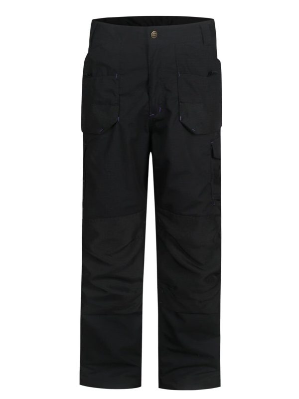 Black work cargo pants with multiple pockets and durable fabric, ideal for industrial and construction uniforms from China manufacturer Sha. Perfect for customizing workwear needs.
