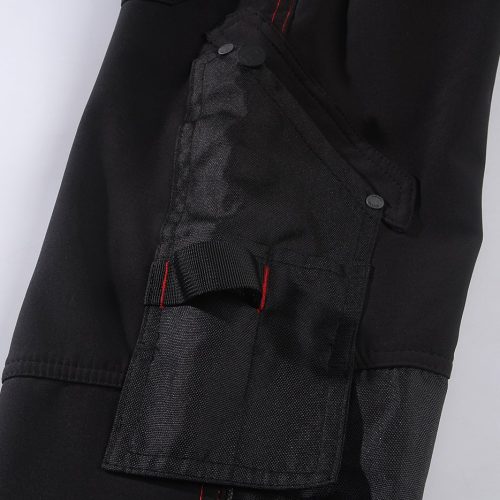 Workwear black tactical pants with reinforced cargo pockets for durability and utility.