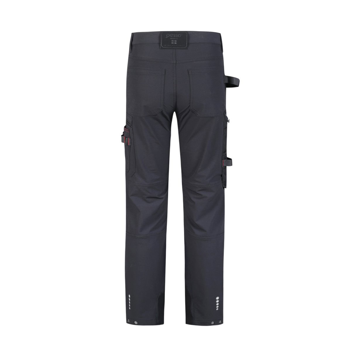 Durable black work trousers with multiple pockets and adjustable straps, ideal for industrial or construction jobs, manufactured by a leading Chinese uniform supplier.