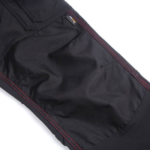 Durable black work pants with multiple pockets, reinforced stitching, and comfortable fit, ideal for industrial, construction, or service jobs requiring functional workwear.