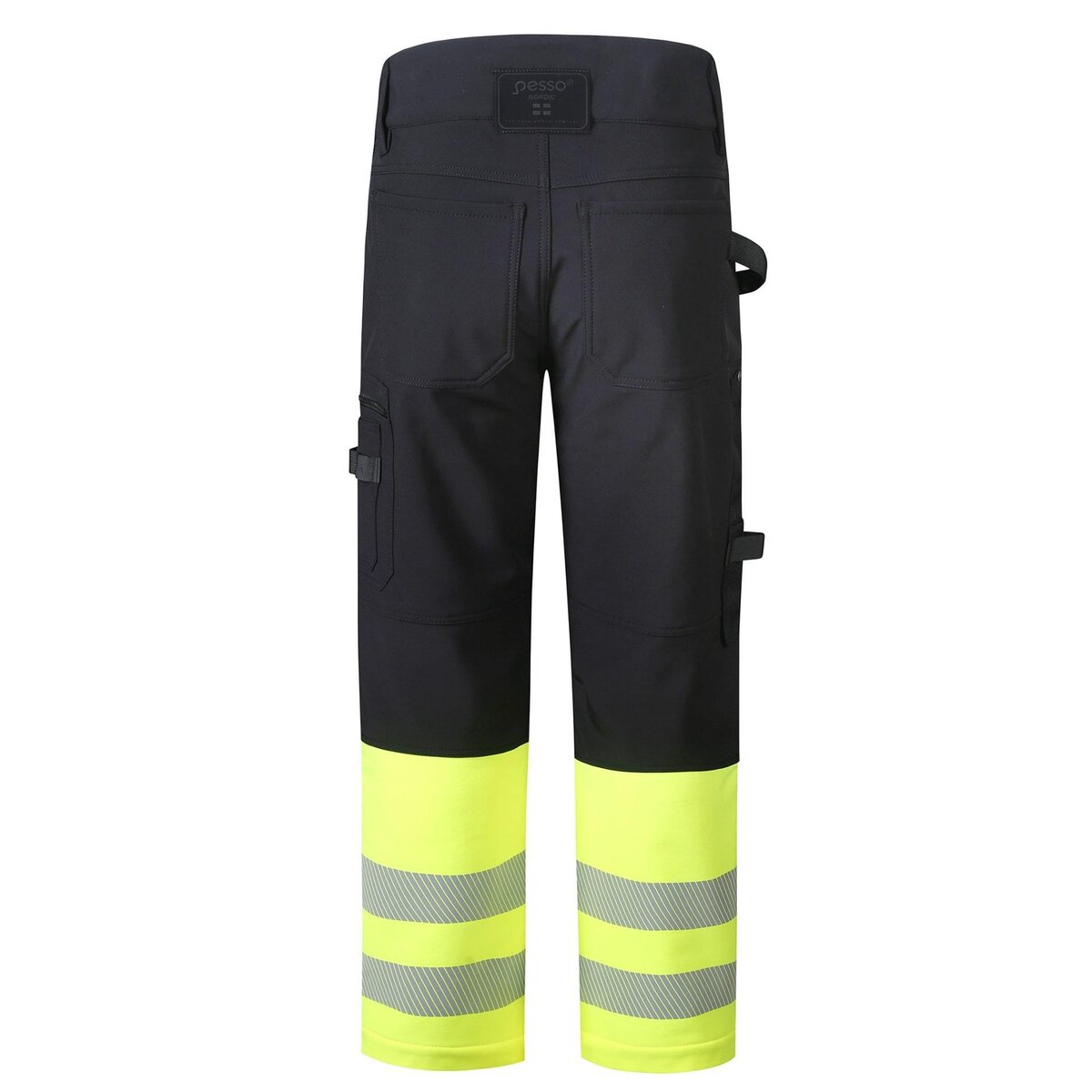 High-visibility safety work pants with reflective stripes, durable fabric, and multiple pockets for construction and industrial workers. Customizable workwear manufactured in China for safety and comfort.