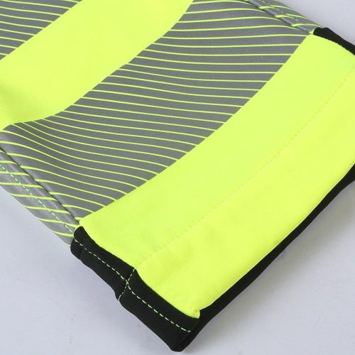 High visibility safety vest with reflective stripes, used for construction, traffic control, and industrial safety. Customizable for various work environments to enhance worker visibility.