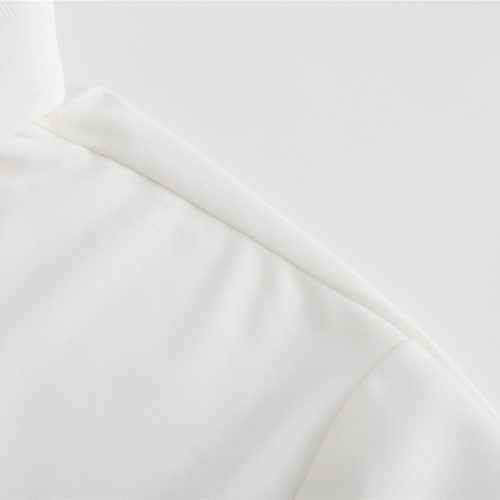 Smooth white custom workwear fabric showcasing high-quality materials for professional uniforms and clothing. Perfect for creating durable, comfortable workwear.