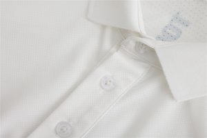 Fine white embossed custom workwear shirt with detailed button stitching for professional uniforms. Perfect for industrial, healthcare, or retail uniform needs in China.