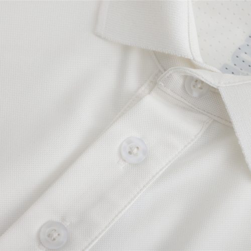 Fine white embossed custom workwear shirt with detailed button stitching for professional uniforms. Perfect for industrial, healthcare, or retail uniform needs in China.