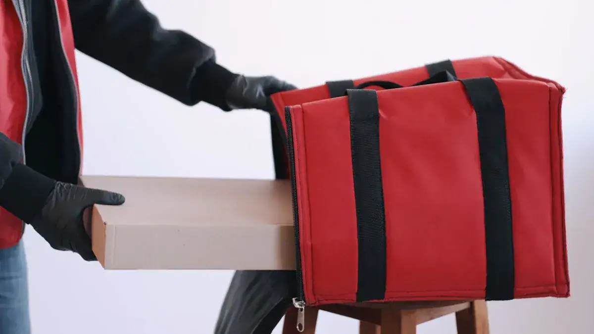 Reusable insulated delivery bag for food and grocery transport - durable and customizable.