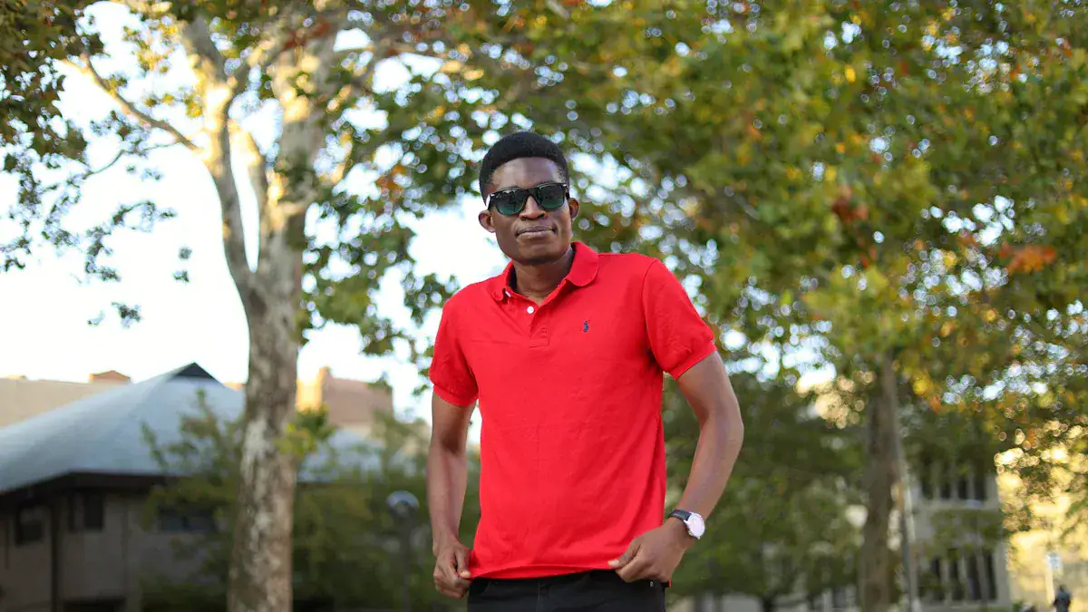 Bright red custom polo shirt for men, stylish and comfortable, perfect for uniforms or casual wear, made by a China-based workwear manufacturer.