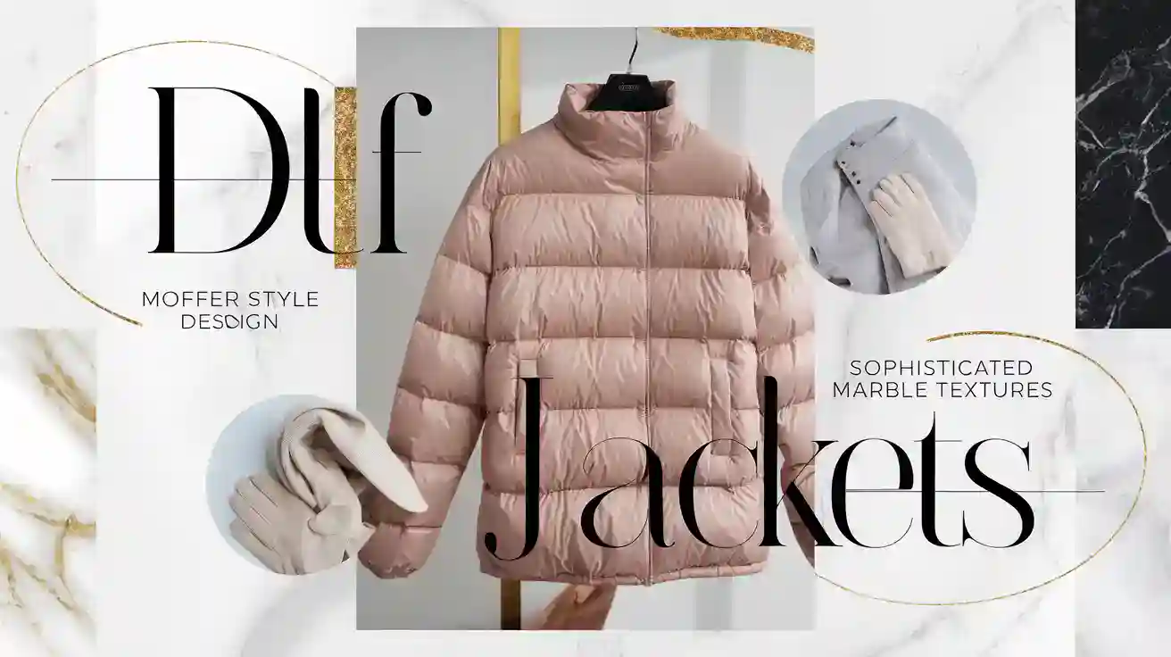 Luxurious beige puffer jacket with sophisticated marble textures, perfect for winter wear and custom uniform design.