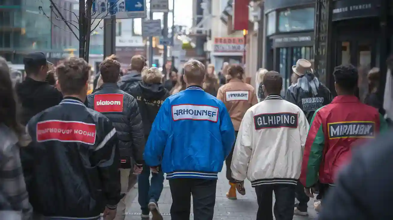 Custom workwear jackets for men on busy city street, showcasing high-quality uniforms from China manufacturer. Perfect for corporate identity, safety, and style in professional environments.