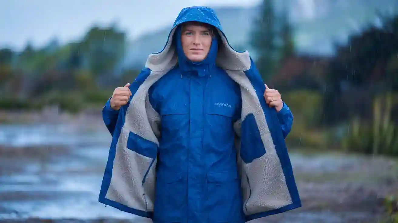 Waterproof outdoor rain jacket with hood designed for outdoor workers and enthusiasts, featuring durable, weather-resistant fabric for maximum comfort and protection in wet conditions.