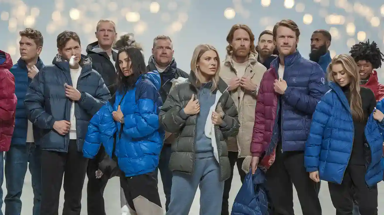 Warm winter jackets and coats for men and women in various colors, ideal for outdoor activities and cold weather, showcased in a stylish, modern setting.