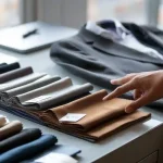 Custom uniform fabric selection at Sha factory for personalized workwear and corporate clothing manufacturing.