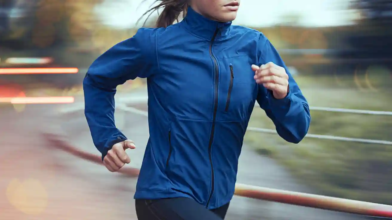 High-performance blue outdoor running jacket with breathability and windproof features, perfect for active wear and fitness activities.