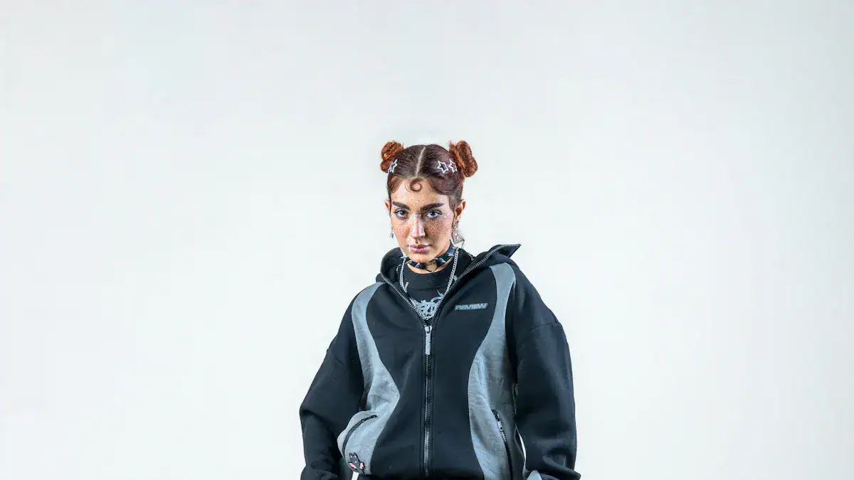 Comfy black and grey custom hoodie featuring a front zipper, designed for stylish casual wear and durability, perfect for active lifestyles and casual office settings.