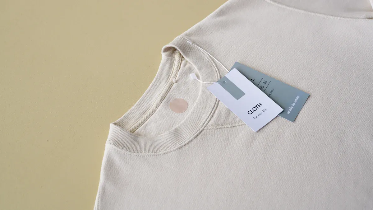 High-quality custom uniform sweatshirt displayed with tags, showcasing premium fabric and craftsmanship for workwear and corporate apparel.