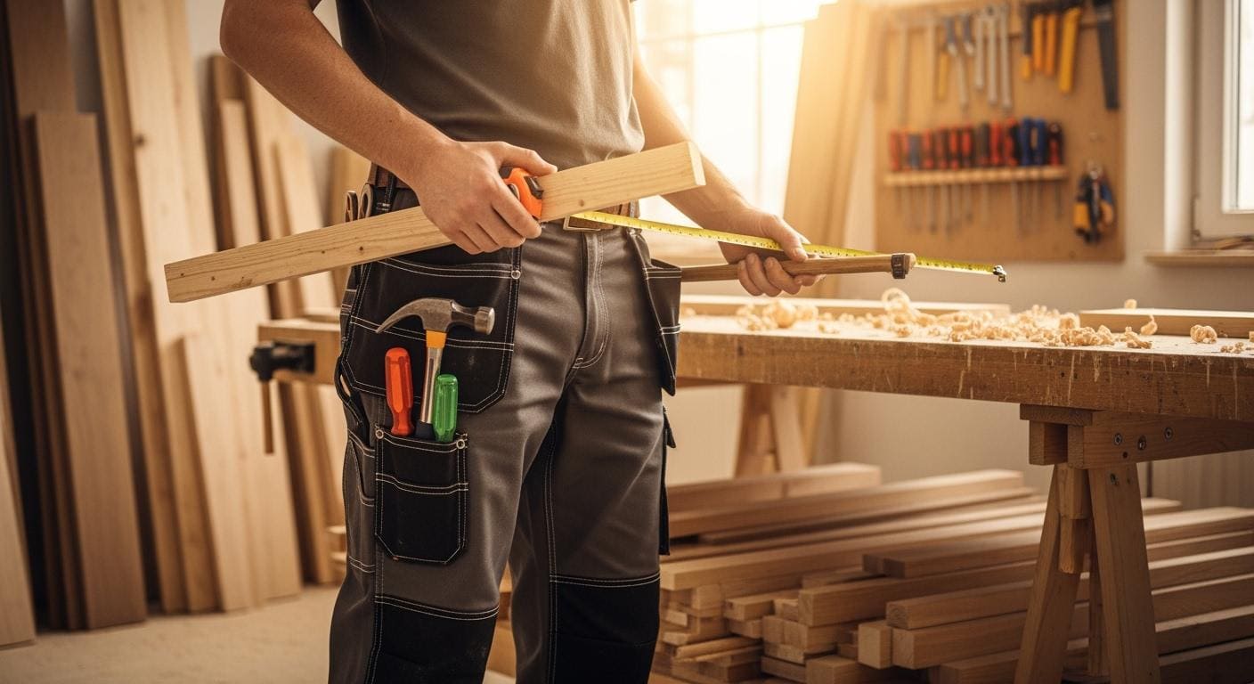 Cutting wood in a woodworking workshop with tools and materials for custom clothing uniforms manufacturing in China.