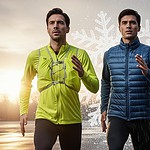 High-performance men's running jackets in bright yellow, blue, and gray, designed for outdoor sports and cold weather conditions, featuring lightweight, waterproof, and windproof fabric for active wear.