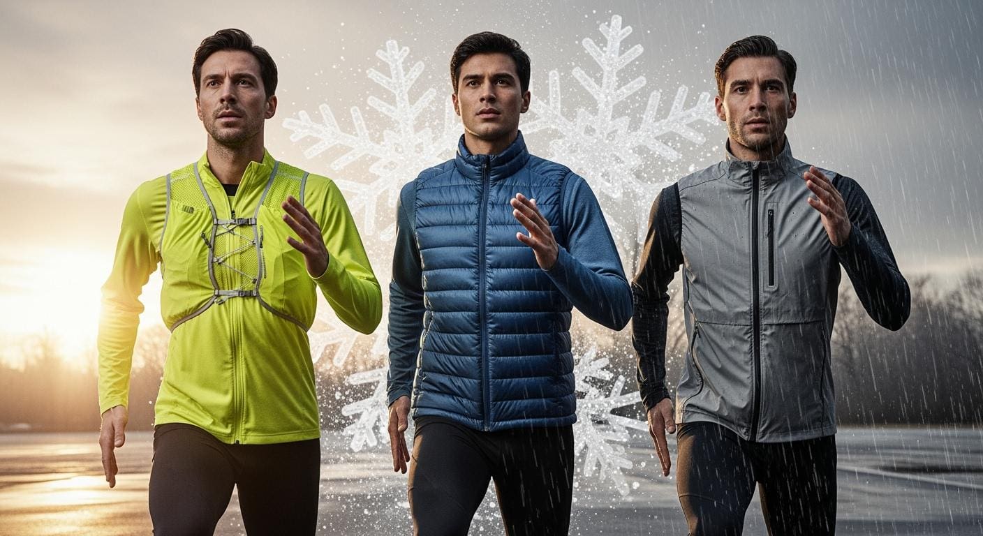 High-performance men's running jackets in bright yellow, blue, and gray, designed for outdoor sports and cold weather conditions, featuring lightweight, waterproof, and windproof fabric for active wear.