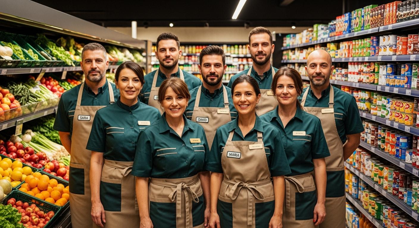 Grocery chain corporate apparel and easy-clean uniforms for high-wash environments