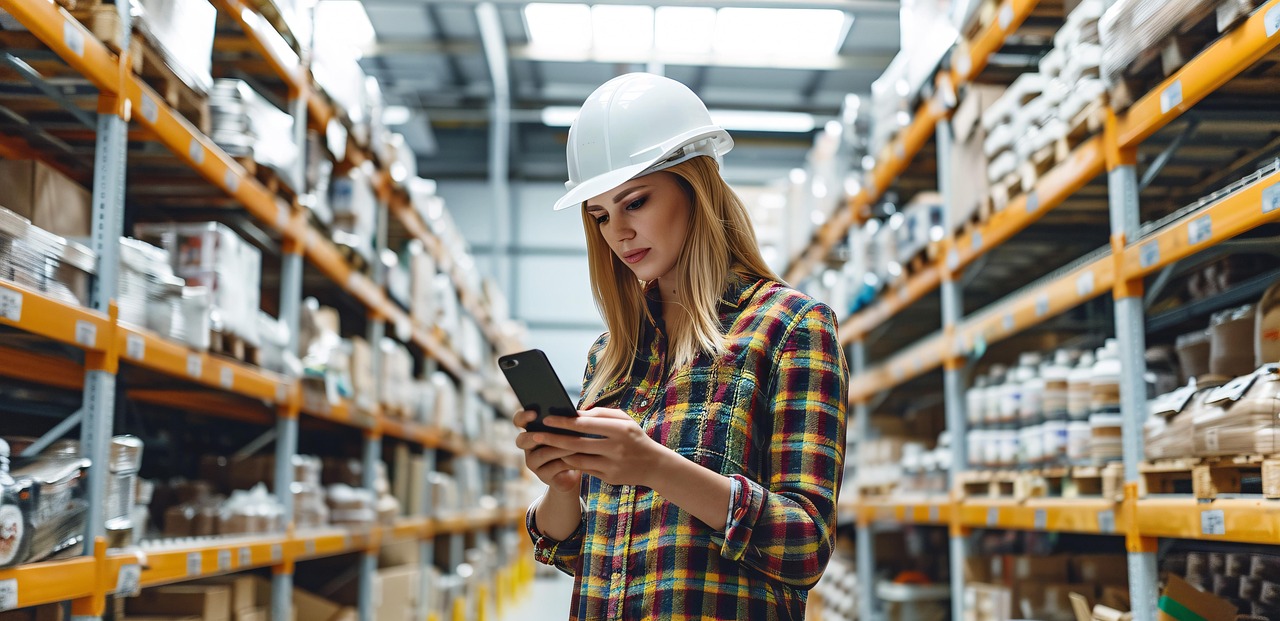 Warehouse picker working in a distribution center aisle