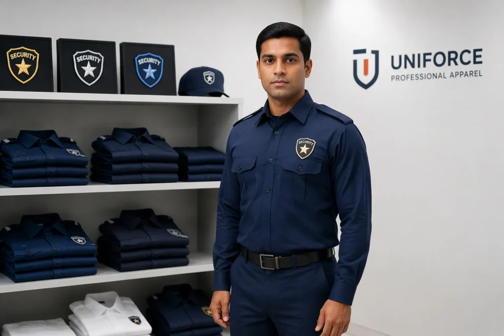 Adult security guard patrol and desk staff in branded site-security uniforms OEM China