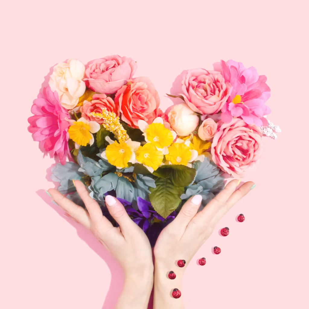 Pink and yellow florist bouquet for adult shop staff uniform inspiration