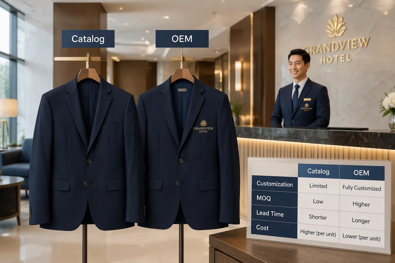 Catalog vs. OEM for Hotel Hospitality Uniform OEM China