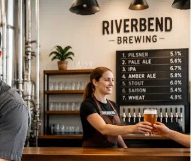 Adult brewery cellar and packaging staff wearing stain-resistant OEM uniforms