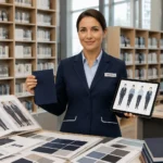 Adult library front-desk and circulation staff in coordinated professional uniforms OEM China
