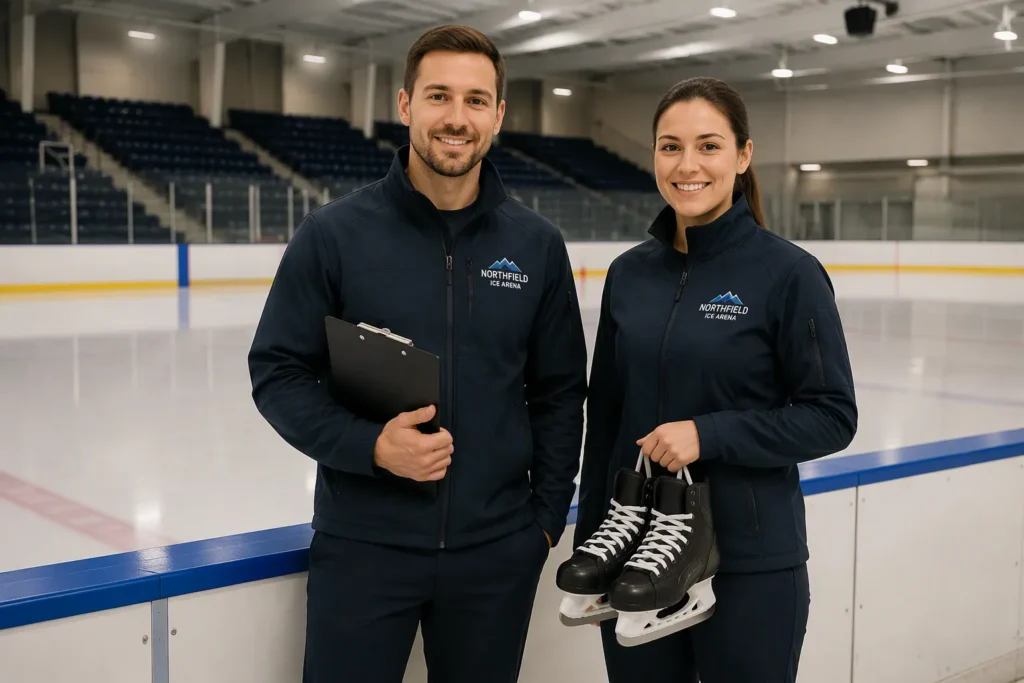 Adult ice rink skate-hire and arena staff in branded warm workwear uniforms OEM China