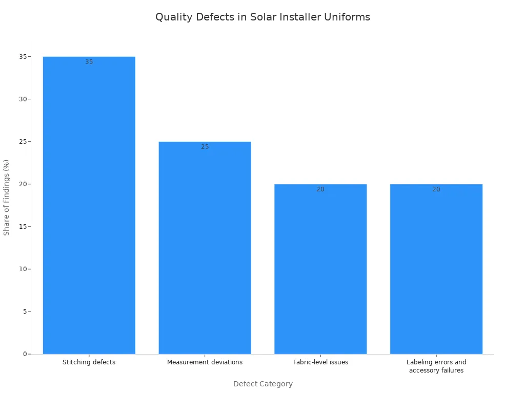 Bar chart showing approximate share of major quality defects in solar installer uniform samples.