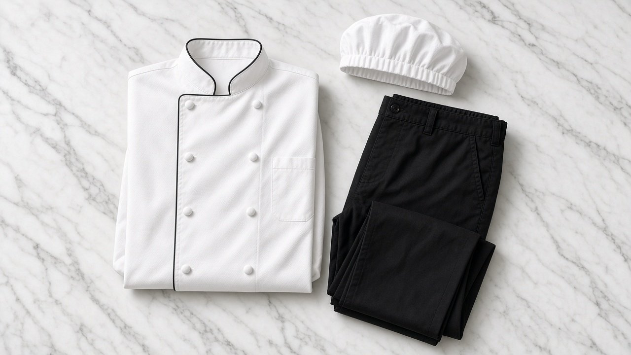 Custom chef coats and kitchen uniforms OEM display for hotels and restaurants