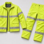 Fluorescent yellow hi-vis reflective workwear jacket and trousers OEM set