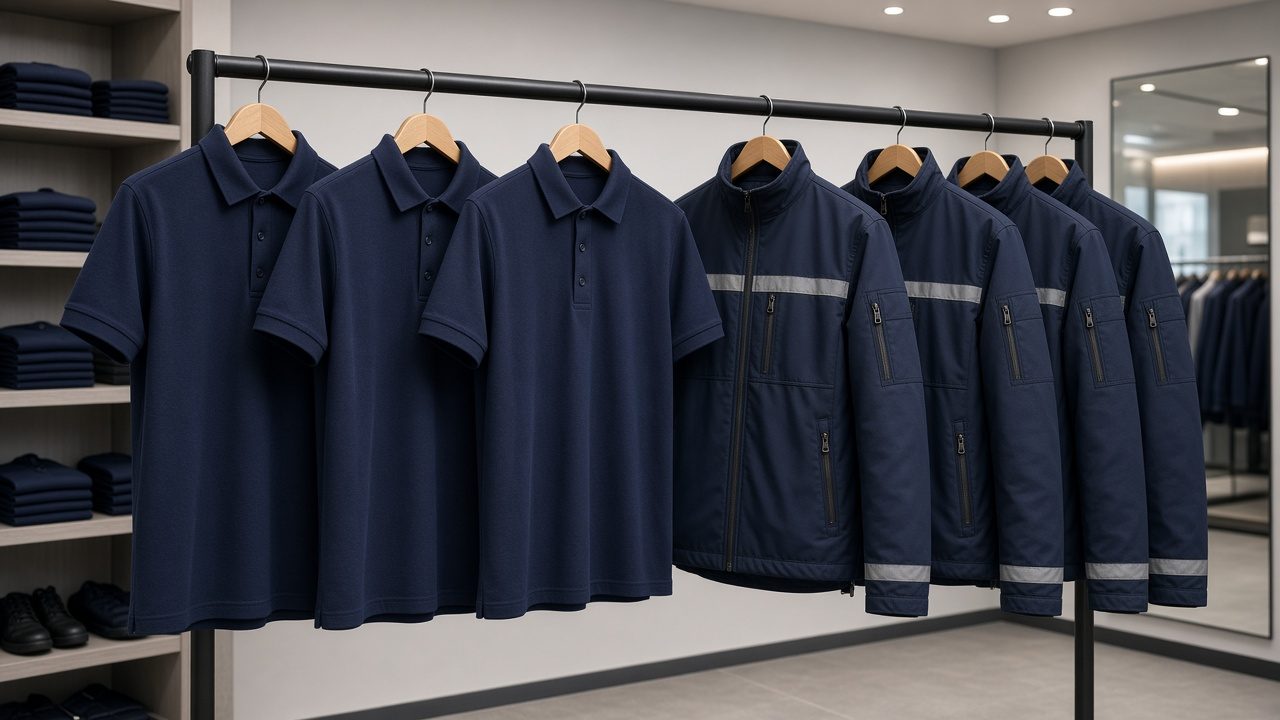 Navy logistics courier polos and softshell jackets with reflective accents