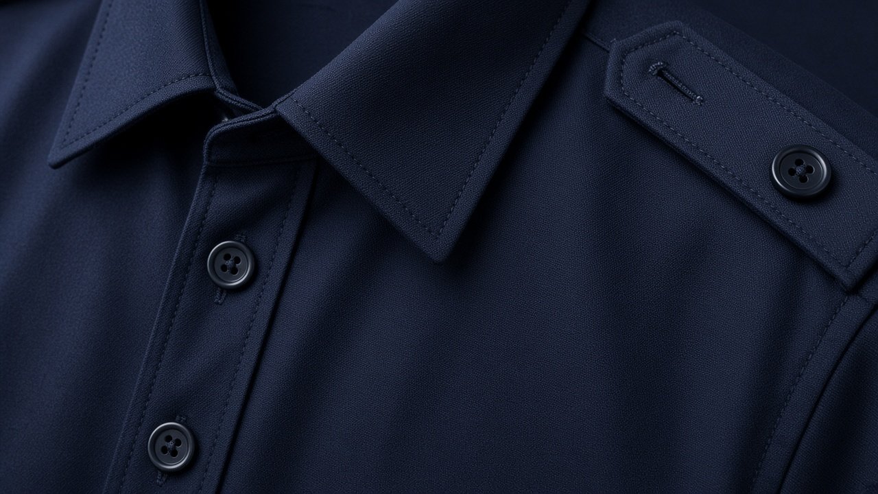 Close-up of security shirt epaulette badge tab and embroidery detail